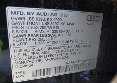 2021 Audi Q7 Premium 45 Tfsi Quattro Tiptronic from USA, damaged, VIN WA1AJAF73MD024183